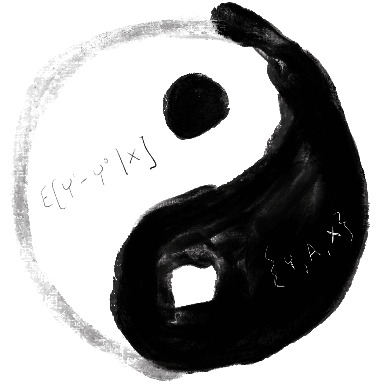 Hand-painted yin-yang with causal notation